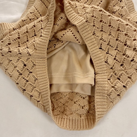 Freshman 1996 Women Tan Pointelle Knit 2 Piece Set Halter Crop Top Maxi Skirt XS - Picture 8 of 11